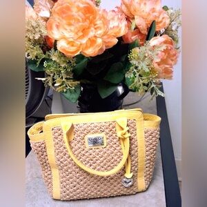 Brighton Yellow Straw Tote with Tan Weave